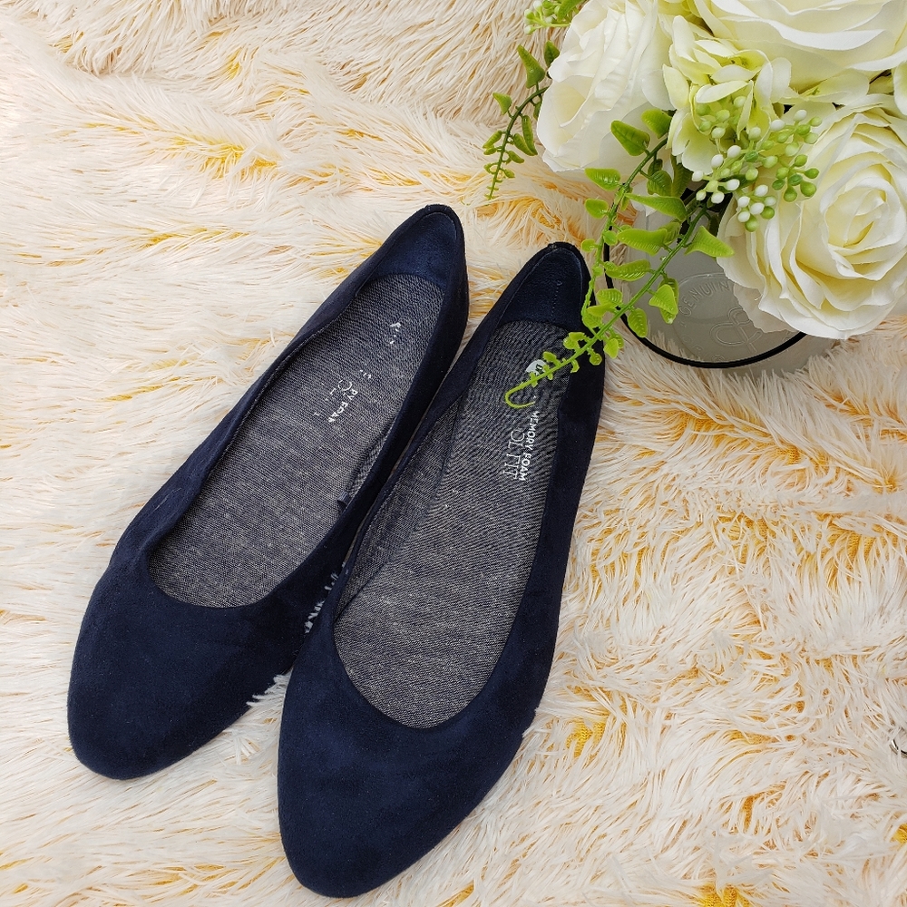 Dr scholl's navy blue velvet memory foam flats moc
